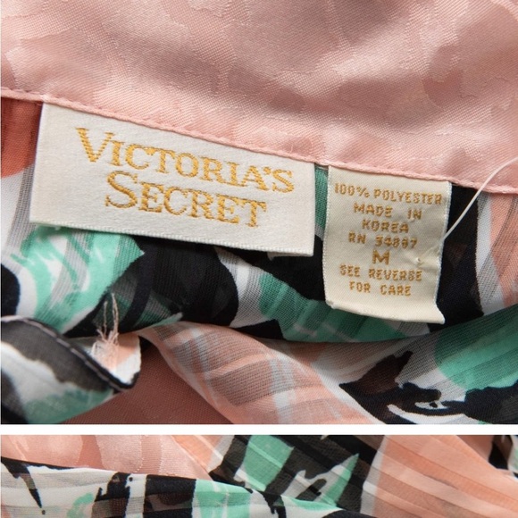 Vintage Victoria's Secret Gold Label 3 Piece Pajama Set Floral Peach Green Med - Picture 14 of 15